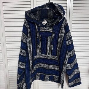 Blue and Gray Striped Baja Hoodie